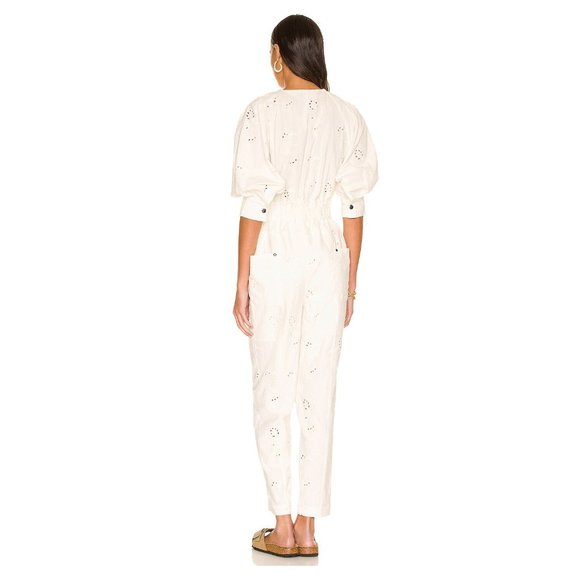 Free People Loving You Jumpsuit 26" / Medium / Ivory Floral Eyelet Embroidered - Picture 3 of 9